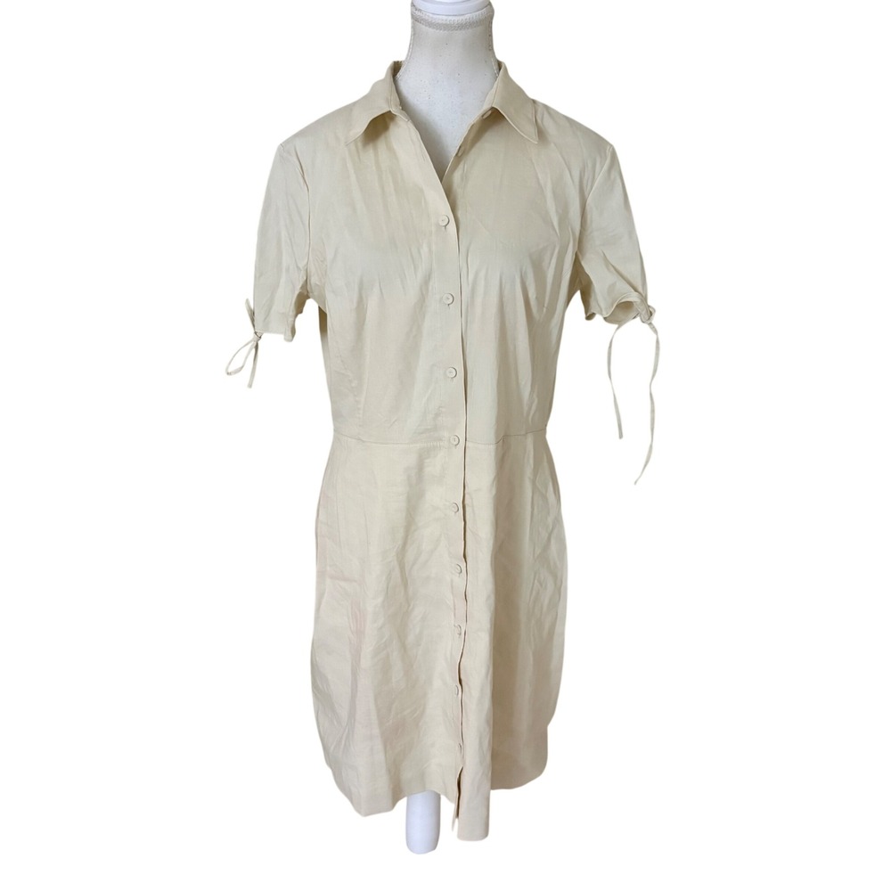 THEORY Cream Button down Linen Blend Short Dress Size 12 Preppy